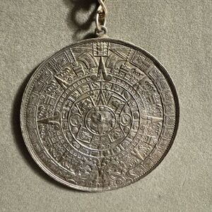 Vintage Aztec Calendar Sun Disk Medallion Necklace